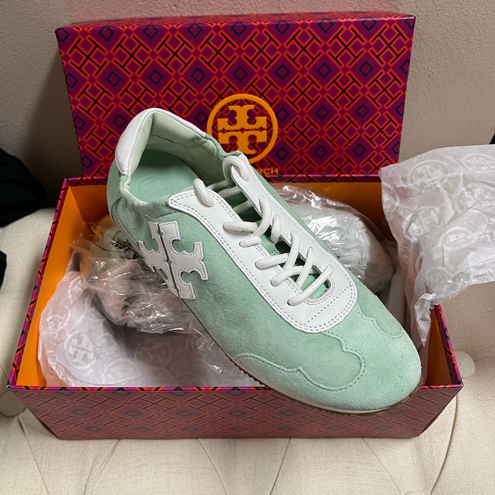Tory Burch Pastel Green Sneakers with White Detail